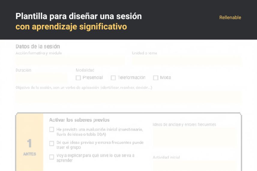 Plantilla para diseñar una sesión con aprendizaje significativo
